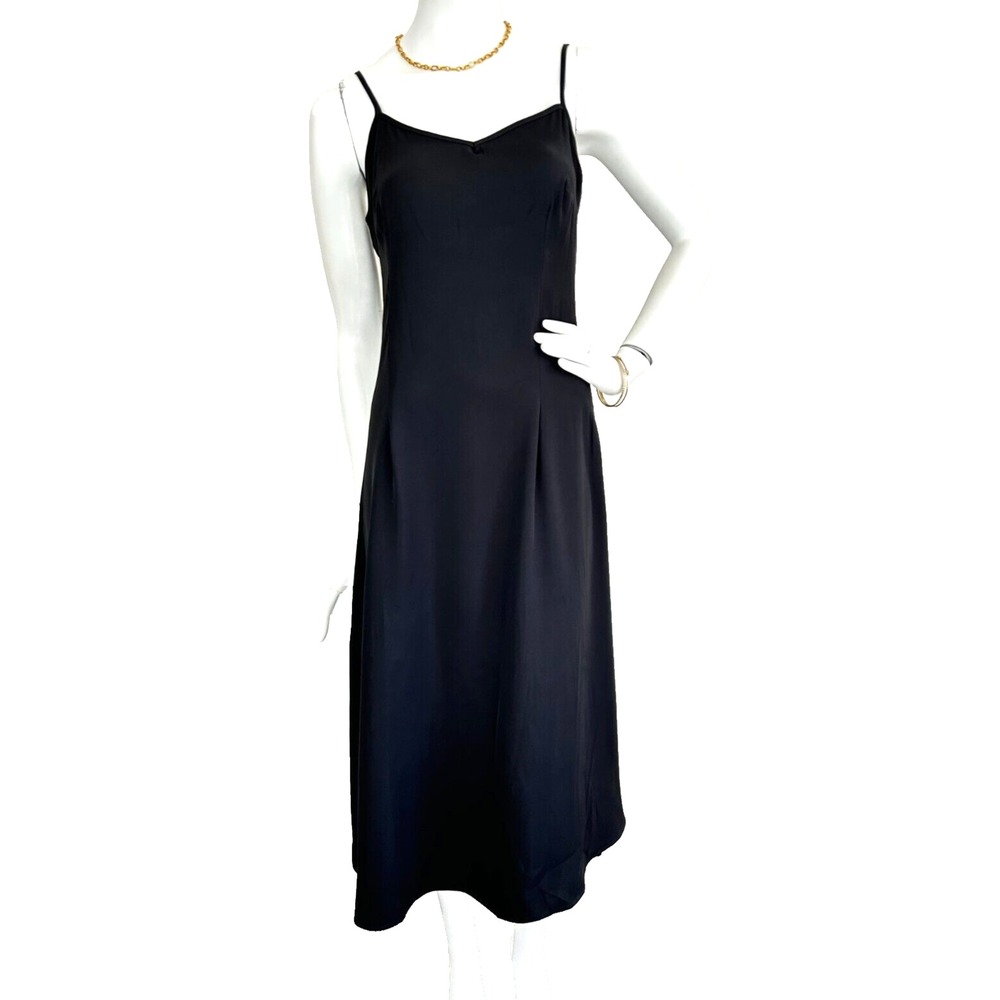 En Saison Slip Dress Midi Adjustable Spaghetti Strap V-Neck Black Size Small EUC